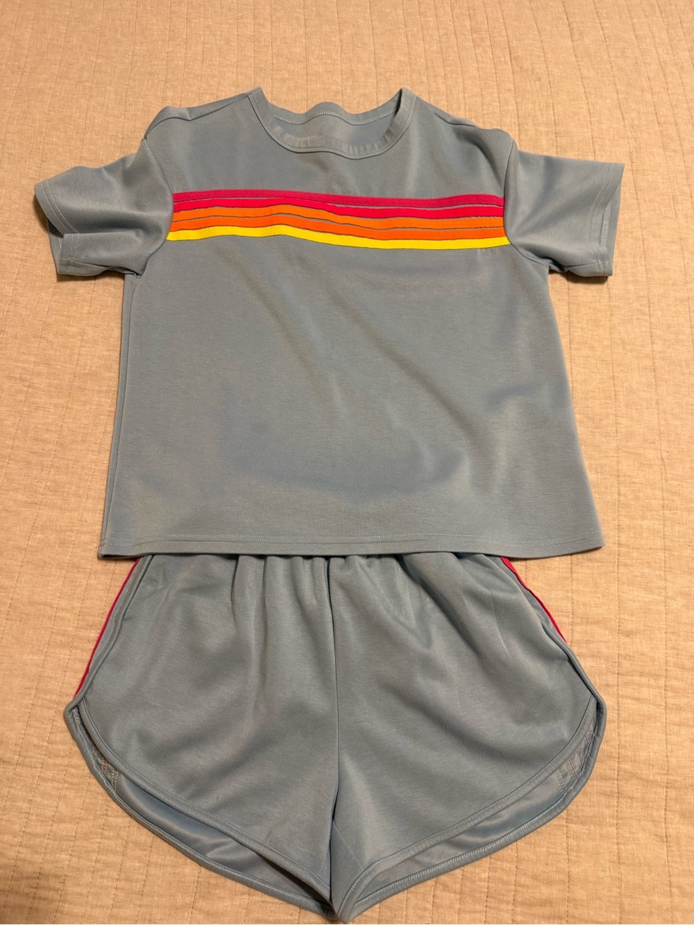 Cozy, comfy 2 Piece Lounge Set Neon Color-Blocked Sweat Shorts with Pockets Set